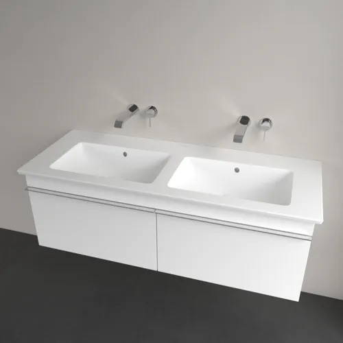 Obrázek VILLEROY BOCH Skříňkové dvojumyvadlo Venticello, 1300 x 500 x 170 mm, bílá Alpine CeramicPlus, s přepadem #4111DJR1