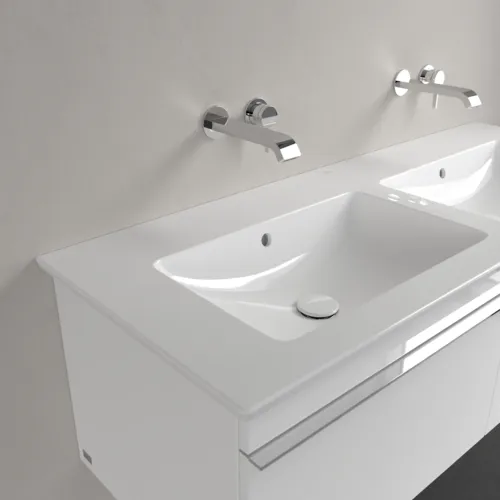 Obrázek VILLEROY BOCH Skříňkové dvojumyvadlo Venticello, 1300 x 500 x 170 mm, bílá Alpine CeramicPlus, s přepadem #4111DJR1