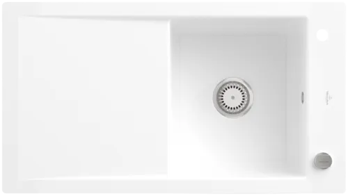 VILLEROY BOCH Plochý dřez Timeline 50 k montáži pod omítku, včetně vyskakovacího odpadu s excentrickým ovládáním, z keramiky, 865 x 475 mm, sněhově bílý CeramicPlus #33072FKG