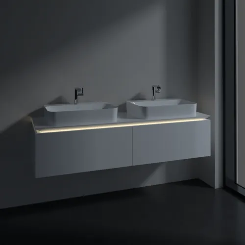 Obrázek VILLEROY BOCH Legato toaletní skříňka, s osvětlením, 2 zásuvky, 1600 x 380 x 500 mm, lesklá bílá / lesklá bílá #B767L0DH