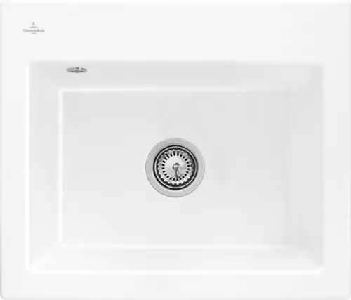 VILLEROY BOCH Plochý dřez Subway 60 S, včetně odtokové soupravy s ručním ovládáním, z keramiky, 565 x 475 mm, bílý Alpine CeramicPlus #33091FR1