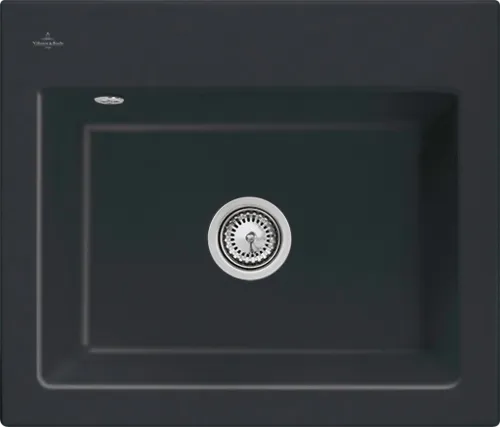 VILLEROY BOCH Plochý dřez Subway 60 S, včetně odtokové soupravy s ručním ovládáním, z keramiky, 565 x 475 mm, Ebony CeramicPlus #33091FS5
