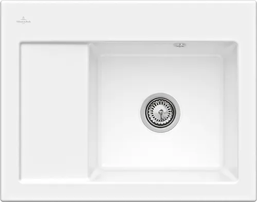 VILLEROY BOCH Subway 45 Kompaktní vestavný dřez, včetně odtokové soupravy s ručním ovládáním, z keramiky, 650 x 510 mm, bílý Alpine CeramicPlus #331301R1