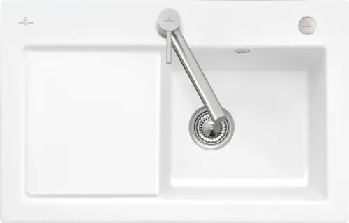 VILLEROY BOCH Plochý dřez pod omítku Subway 45, včetně výsuvného odpadu s excentrickým ovládáním, keramika, 745 x 475 mm, bílá Alpine CeramicPlus #67142FR1