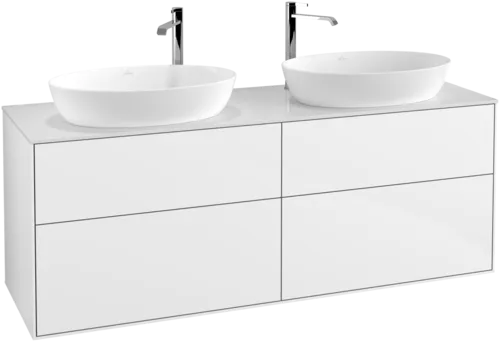 VILLEROY BOCH Toaletní skříňka Finion, 4 výsuvy, 1600 x 603 x 501 mm, lesklý bílý lak / sklo bílé matné #F96100GF