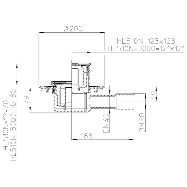 Зображення з  HL podlahová vpust DN40/50 - mřížka 115x115 nerez HL510N