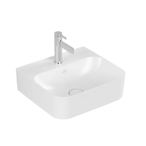 VILLEROY BOCH Umyvadlo Finion s ručním oplachováním, 430 x 390 x 140 mm, Stone White CeramicPlus, se skrytým přepadem, leštěné #43644CRW