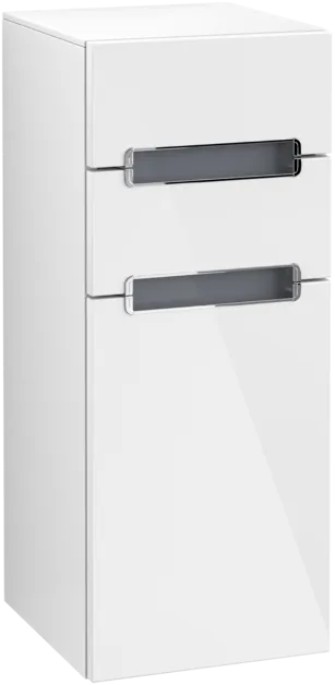 VILLEROY BOCH Boční skříňka Subway 2.0, 1 dvířka, 2 zásuvky, 356 x 857 x 370 mm, lesklá bílá / stříbřitě šedé sklo #A7121RDH