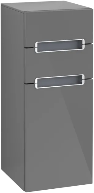 VILLEROY BOCH Boční skříňka Subway 2.0, 1 dvířka, 2 zásuvky, 356 x 857 x 370 mm, šedá lesklá / šedostříbrná skleněná #A7121RFP