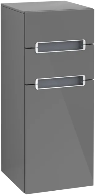 VILLEROY BOCH Boční skříňka Subway 2.0, 1 dvířka, 2 zásuvky, 356 x 857 x 370 mm, šedá lesklá / šedostříbrná skleněná #A7131RFP