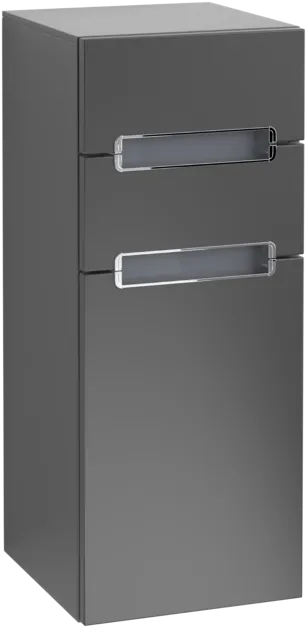 VILLEROY BOCH Boční skříňka Subway 2.0, 1 dvířka, 2 zásuvky, 356 x 857 x 370 mm, černý matný lak / stříbrně šedé sklo #A7121RPD