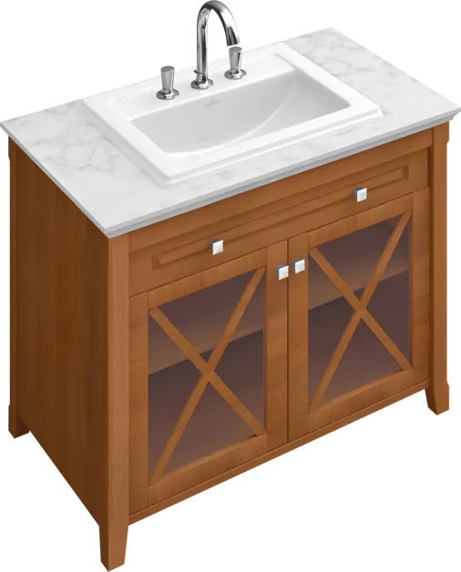 VILLEROY BOCH Hommage toaletní skříňka s umyvadlem, 1 zásuvka, 2 dvířka, 985 x 905 x 620 mm, ořech/šedobílý mramor / ořech/šedobílý mramor #8979A1R1