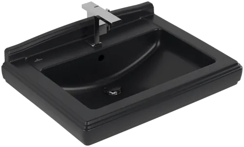 VILLEROY BOCH Umyvadlo Hommage, 750 x 580 x 200 mm, Pure Black CeramicPlus, s přepadem #710175R7