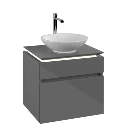VILLEROY BOCH Legato toaletní skříňka, s osvětlením, 2 výsuvy, 600 x 550 x 500 mm, lesklá šedá / lesklá šedá #B568L0FP