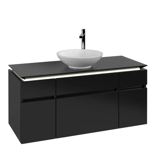 VILLEROY BOCH Legato toaletní skříňka, s osvětlením, 5 výsuvů, 1200 x 550 x 500 mm, černý matný lak / černý matný lak #B578L0PD