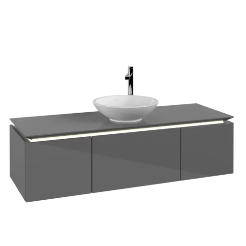 VILLEROY BOCH Legato toaletní skříňka, s osvětlením, 3 výsuvy, 1400 x 380 x 500 mm, lesklá šedá / lesklá šedá #B585L0FP