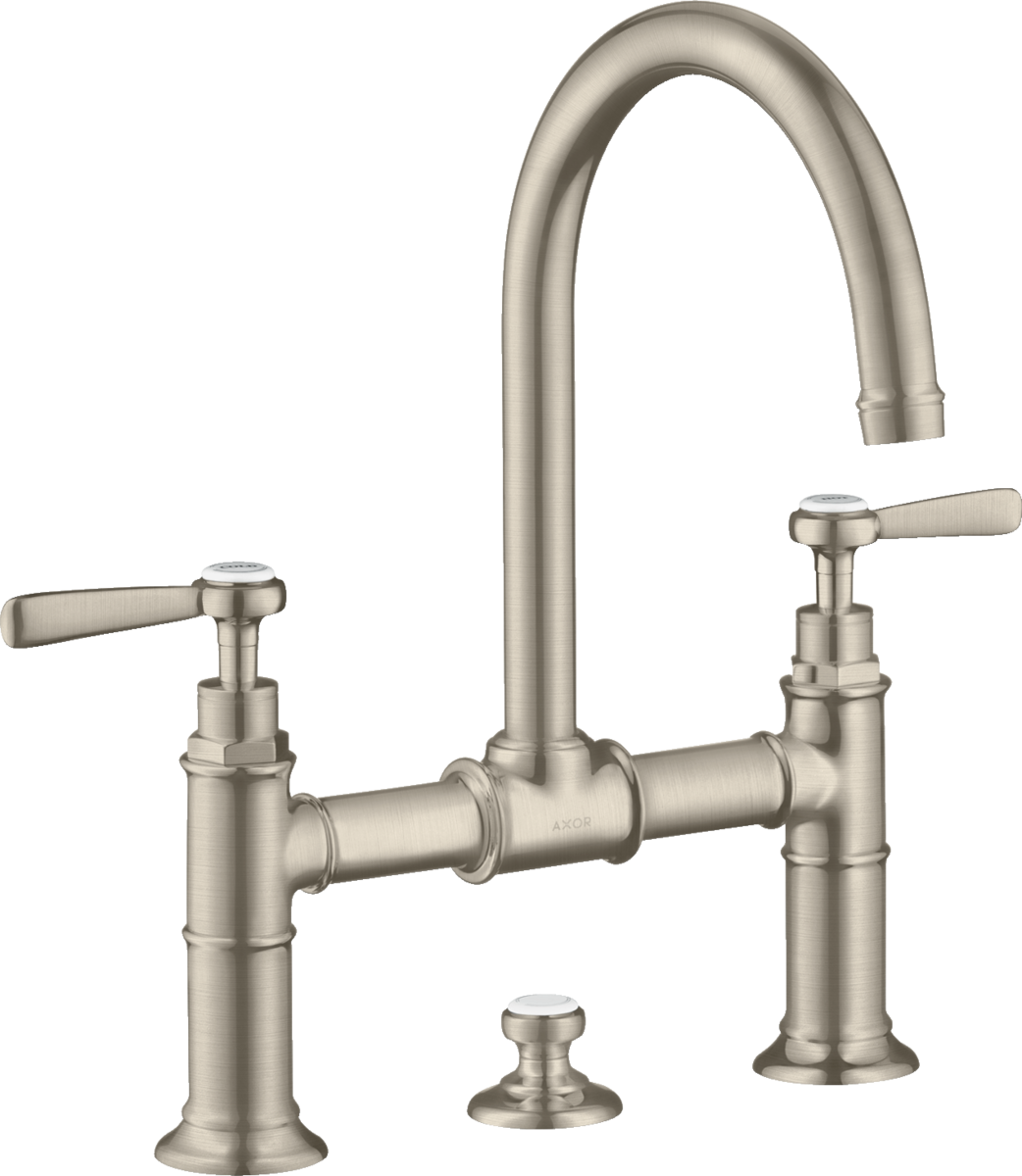 HANSGROHE AXOR Montreux Umyvadlová baterie se se dvěma ventily 220 s páčkovými rukojeťmi a s odtokovou soupravou s táhlem #16511820 - kartáčovaný nikl