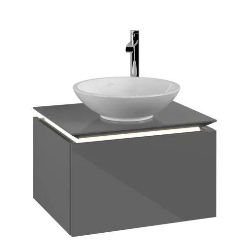 VILLEROY BOCH Legato toaletní skříňka, s osvětlením, 1 zásuvka, 600 x 380 x 500 mm, lesklá šedá / lesklá šedá #B567L0FP