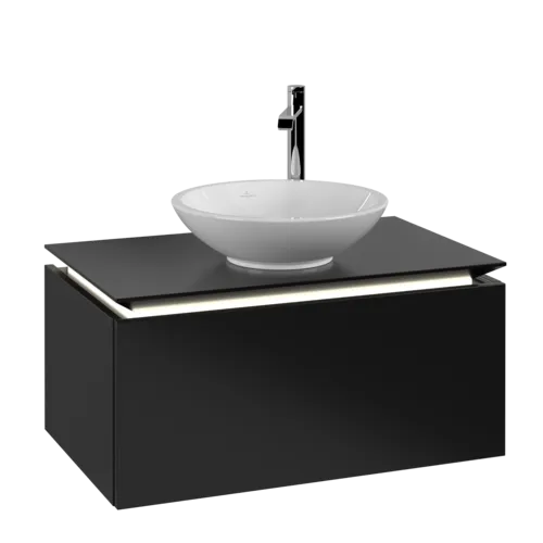VILLEROY BOCH Legato toaletní skříňka, s osvětlením, 1 zásuvka, 800 x 380 x 500 mm, černý matný lak / černý matný lak #B569L0PD