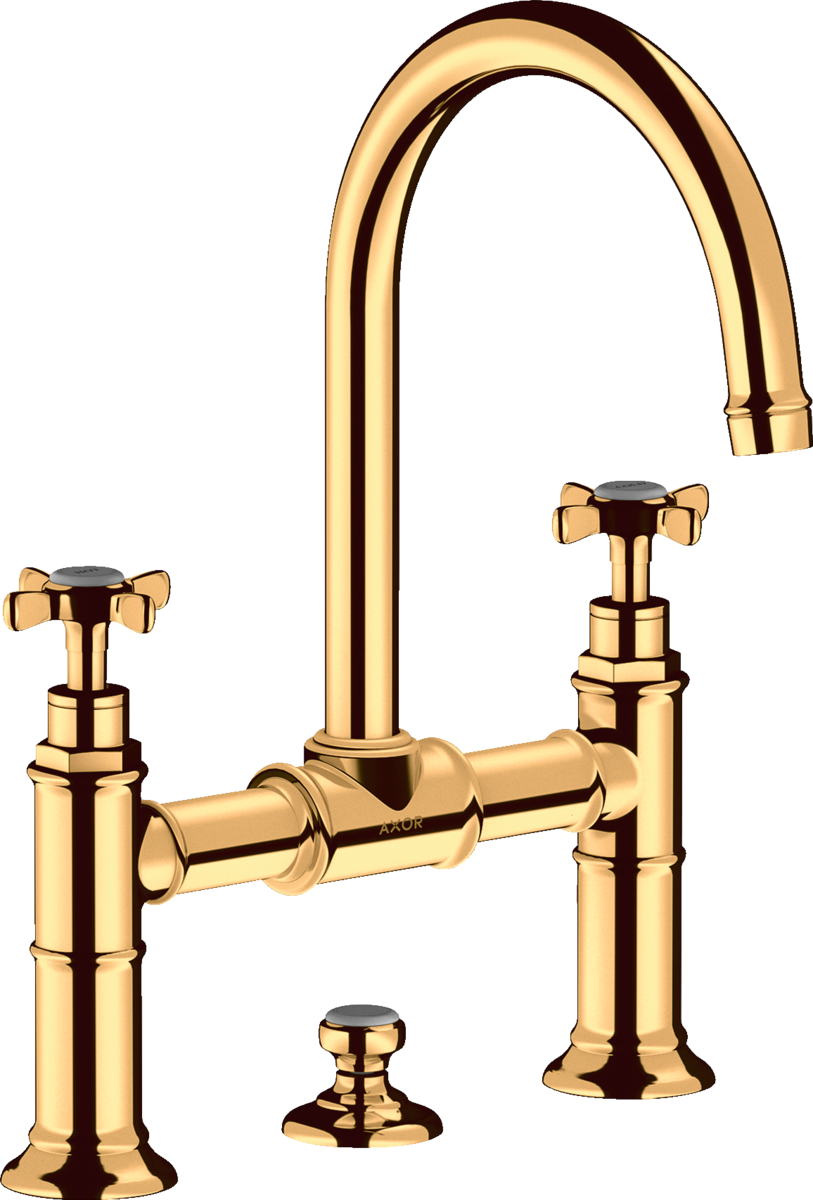 HANSGROHE AXOR Montreux 2-ruční umyvadlová baterie 220 s křížovými rukojeťmi a vyskakovacím odpadem #16510990 - Polished Gold Optic