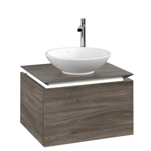 VILLEROY BOCH Legato toaletní skříňka, s osvětlením, 1 zásuvka, 600 x 380 x 500 mm, Kamenný dub / Kamenný dub #B567L0RK