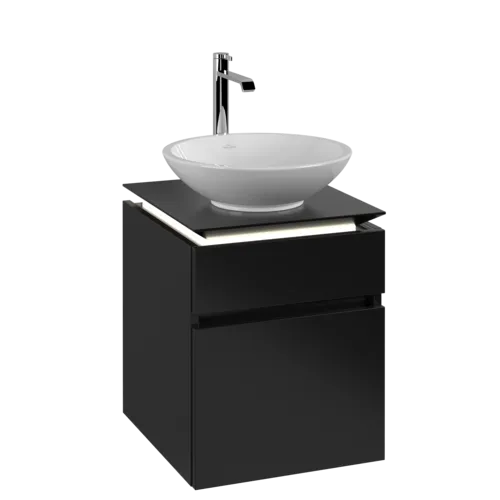 VILLEROY BOCH Legato toaletní skříňka, s osvětlením, 2 výsuvy, 450 x 550 x 500 mm, černý matný lak / černý matný lak #B566L0PD