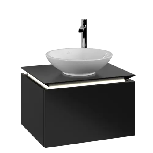 VILLEROY BOCH Legato toaletní skříňka, s osvětlením, 1 zásuvka, 600 x 380 x 500 mm, černý matný lak / černý matný lak #B567L0PD