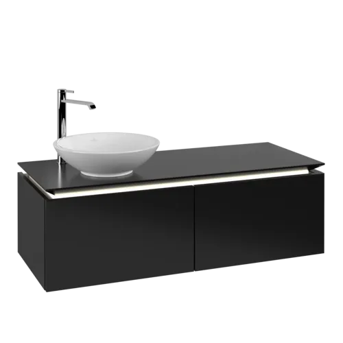 VILLEROY BOCH Legato toaletní skříňka, s osvětlením, 2 výsuvy, 1200 x 380 x 500 mm, černý matný lak / černý matný lak #B579L0PD