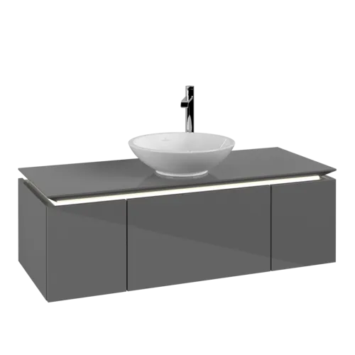 VILLEROY BOCH Legato toaletní skříňka, s osvětlením, 3 výsuvy, 1200 x 380 x 500 mm, lesklá šedá / lesklá šedá #B577L0FP