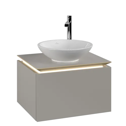 VILLEROY BOCH Legato toaletní skříňka, s osvětlením, 1 zásuvka, 600 x 380 x 500 mm, Soft Grey / Soft Grey #B567L0VK