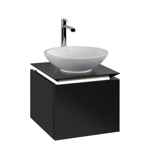 VILLEROY BOCH Legato toaletní skříňka, s osvětlením, 1 zásuvka, 450 x 380 x 500 mm, černý matný lak / černý matný lak #B565L0PD