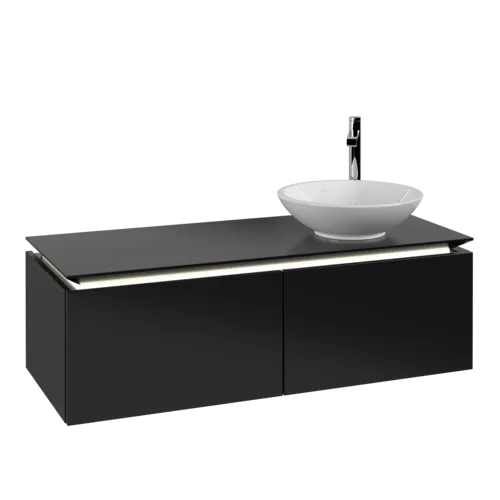 VILLEROY BOCH Legato toaletní skříňka, s osvětlením, 2 výsuvy, 1200 x 380 x 500 mm, černý matný lak / černý matný lak #B581L0PD