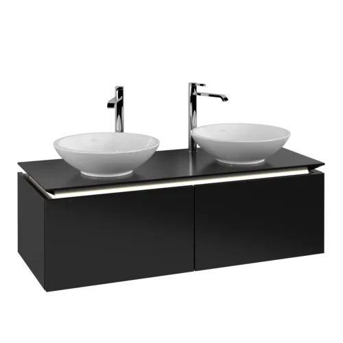 VILLEROY BOCH Legato toaletní skříňka, s osvětlením, 2 výsuvy, 1200 x 380 x 500 mm, černý matný lak / černý matný lak #B583L0PD