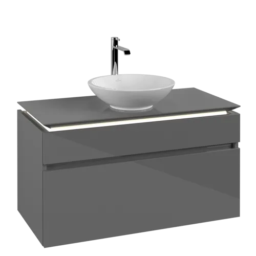 VILLEROY BOCH Legato toaletní skříňka, s osvětlením, 2 výsuvy, 1000 x 550 x 500 mm, lesklá šedá / lesklá šedá #B572L0FP
