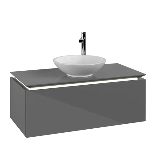 VILLEROY BOCH Legato toaletní skříňka, s osvětlením, 1 zásuvka, 1000 x 380 x 500 mm, lesklá šedá / lesklá šedá #B571L0FP