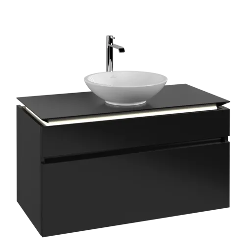 VILLEROY BOCH Legato toaletní skříňka, s osvětlením, 2 výsuvy, 1000 x 550 x 500 mm, černý matný lak / černý matný lak #B572L0PD