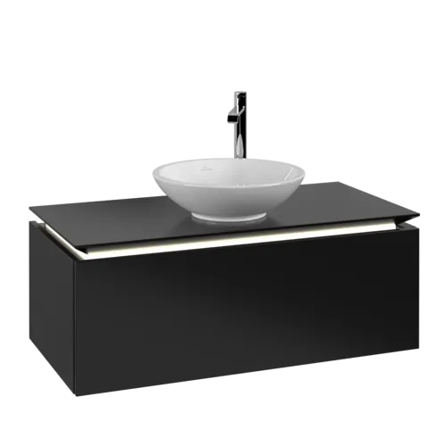 VILLEROY BOCH Legato toaletní skříňka, s osvětlením, 1 zásuvka, 1000 x 380 x 500 mm, černý matný lak / černý matný lak #B571L0PD