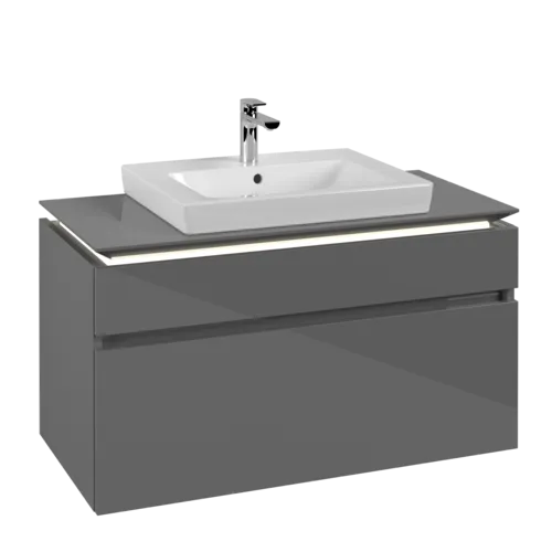VILLEROY BOCH Legato toaletní skříňka, s osvětlením, 2 výsuvy, 1000 x 550 x 500 mm, lesklá šedá / lesklá šedá #B681L0FP