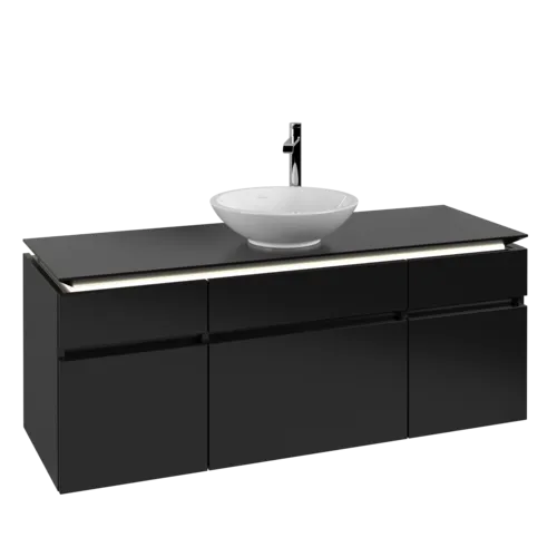 VILLEROY BOCH Legato toaletní skříňka, s osvětlením, 5 výsuvů, 1400 x 550 x 500 mm, černý matný lak / černý matný lak #B586L0PD