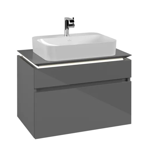 VILLEROY BOCH Legato toaletní skříňka, s osvětlením, 2 výsuvy, 800 x 550 x 500 mm, lesklá šedá / lesklá šedá #B754L0FP