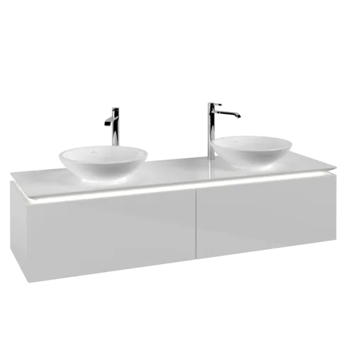 VILLEROY BOCH Legato toaletní skříňka, s osvětlením, 2 zásuvky, 1600 x 380 x 500 mm, lesklá bílá / lesklá bílá #B599L0DH