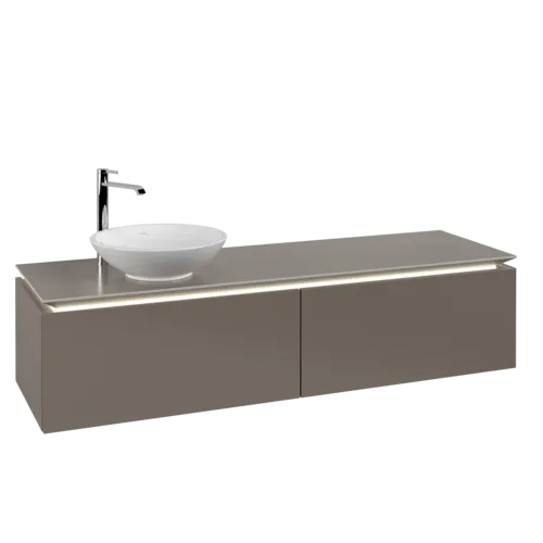 VILLEROY BOCH Legato toaletní skříňka, s osvětlením, 2 výsuvy, 1600 x 380 x 500 mm, Truffle Grey / Truffle Grey #B595L0VG
