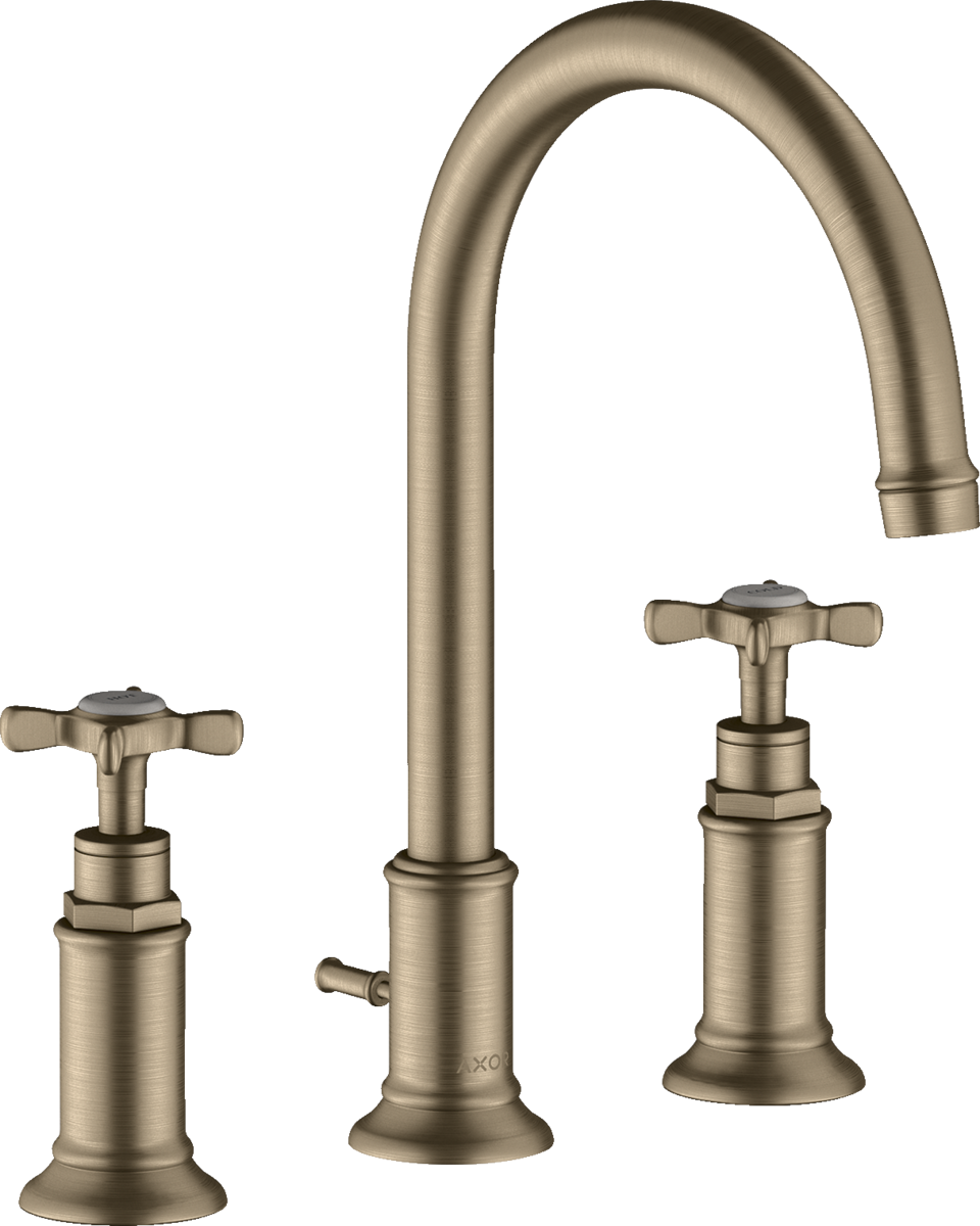 HANSGROHE AXOR Montreux 3otvorová umyvadlová baterie 180 s rukojeťmi ve tvaru kříže, s odtokovou soupravou s táhlem #16513820 - kartáčovaný nikl