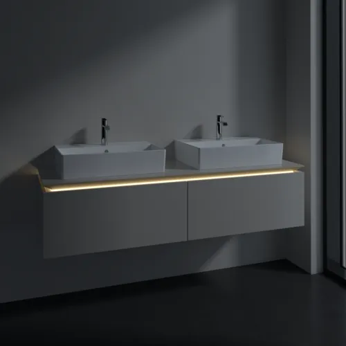 VILLEROY BOCH Legato toaletní skříňka, s osvětlením, 2 výsuvy, 1600 x 380 x 500 mm, Soft Grey / Soft Grey #B676L0VK, obrázek 3
