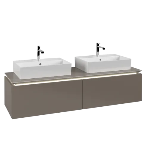 VILLEROY BOCH Legato toaletní skříňka, s osvětlením, 2 výsuvy, 1600 x 380 x 500 mm, Truffle Grey / Truffle Grey #B676L0VG