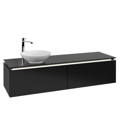 VILLEROY BOCH Legato toaletní skříňka, s osvětlením, 2 výsuvy, 1600 x 380 x 500 mm, černý matný lak / černý matný lak #B595L0PD