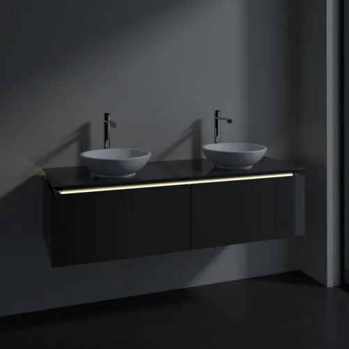 VILLEROY BOCH Legato toaletní skříňka, s osvětlením, 2 výsuvy, 1400 x 380 x 500 mm, lesklá šedá / lesklá šedá #B591L0FP, obrázek 3