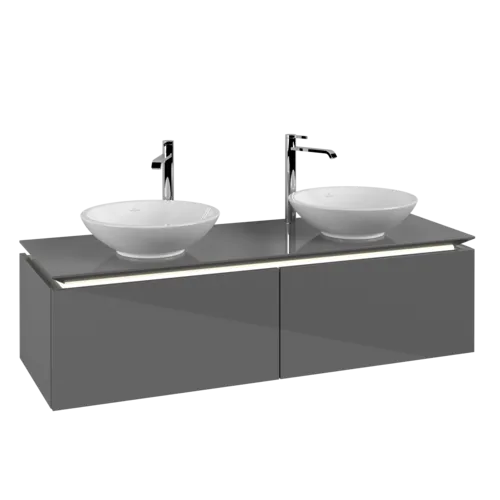 VILLEROY BOCH Legato toaletní skříňka, s osvětlením, 2 výsuvy, 1400 x 380 x 500 mm, lesklá šedá / lesklá šedá #B591L0FP