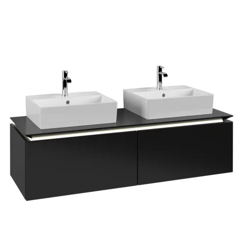 VILLEROY BOCH Legato toaletní skříňka, s osvětlením, 2 výsuvy, 1400 x 380 x 500 mm, černý matný lak / černý matný lak #B668L0PD