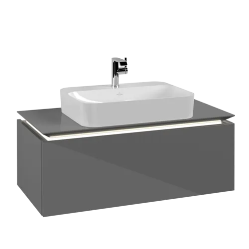 VILLEROY BOCH Legato toaletní skříňka, s osvětlením, 1 zásuvka, 1000 x 380 x 500 mm, lesklá šedá / lesklá šedá #B755L0FP